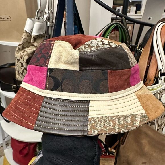 VINTAGE COACH CRUSHER PATCHWORK SUEDE LEATHER SIGNTURE RUST YELLOW PINK SZ S EVC main image 8